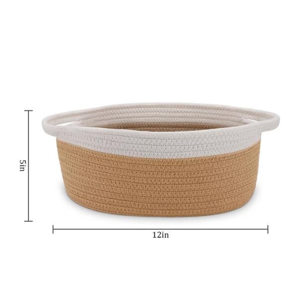 Small Woven Basket 12"x 8" x 5" Cute Rope Room Shelf Storage Basket - Picture 3 of 6